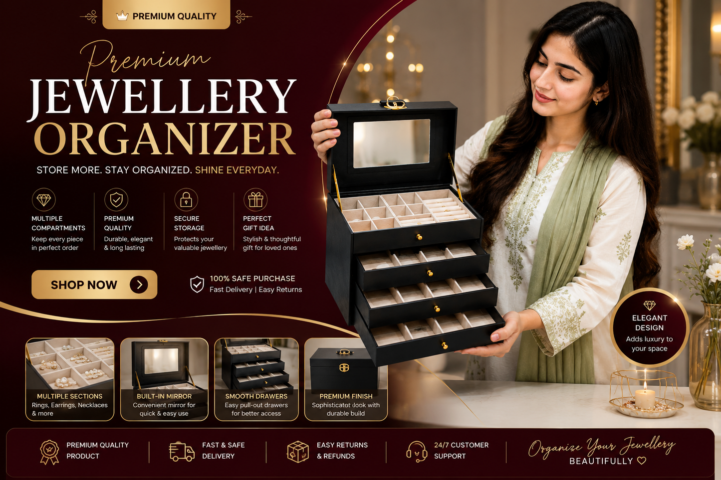Jewelry Organizer Box – Elegant Storage & Display Case