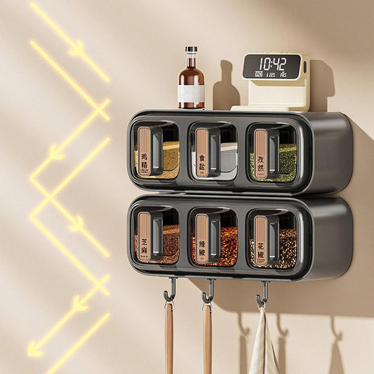 Wall-Mounted Multi-Grid Seasoning Box (also commonly referred to as a spice rack or condiment storage organizer)