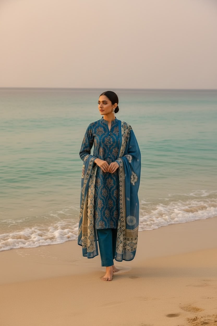 The Deep Ocean Teal Luxury Lawn Collection - 3PC