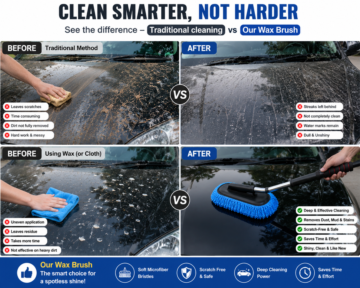 Long Handle Car Cleaning Wax Brush – Microfiber Car Wash Brush