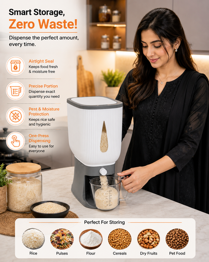 Smart Food Dispenser – Airtight Rice & Grain Storage organizer