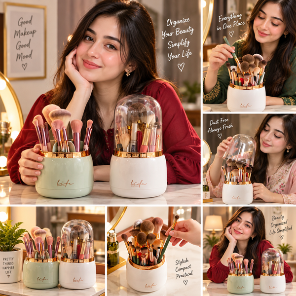 Crystal Makeup Brush Organizer – Round Rotating Brush Holder