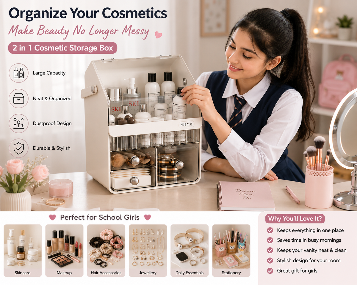 Multi-Purpose Cosmetic Organizer Box – Makeup, Skincare & Beauty Storage
