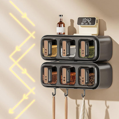 Wall-Mounted Multi-Grid Seasoning Box (also commonly referred to as a spice rack or condiment storage organizer)
