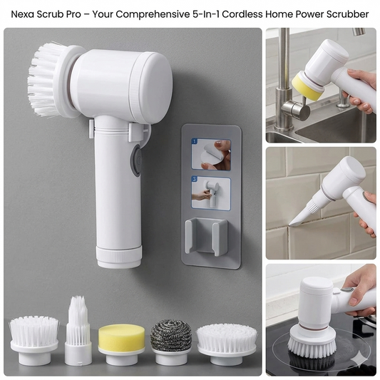 Nexa Scrub Pro – 5-in-1 Rechargeable Multi-Surface Cleaning Brush