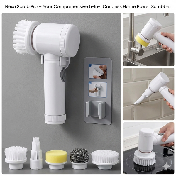 Nexa Scrub Pro – 5-in-1 Rechargeable Multi-Surface Cleaning Brush