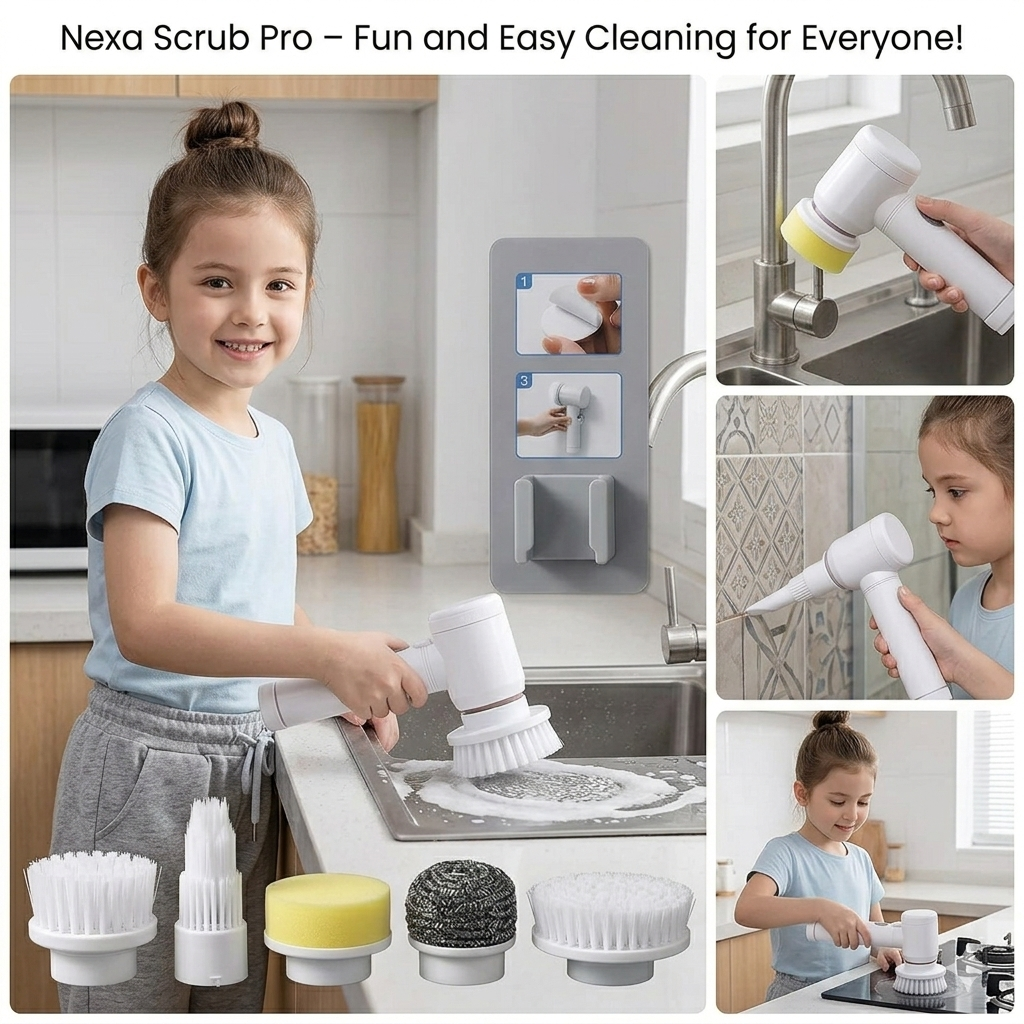 Nexa Scrub Pro – 5-in-1 Rechargeable Multi-Surface Cleaning Brush