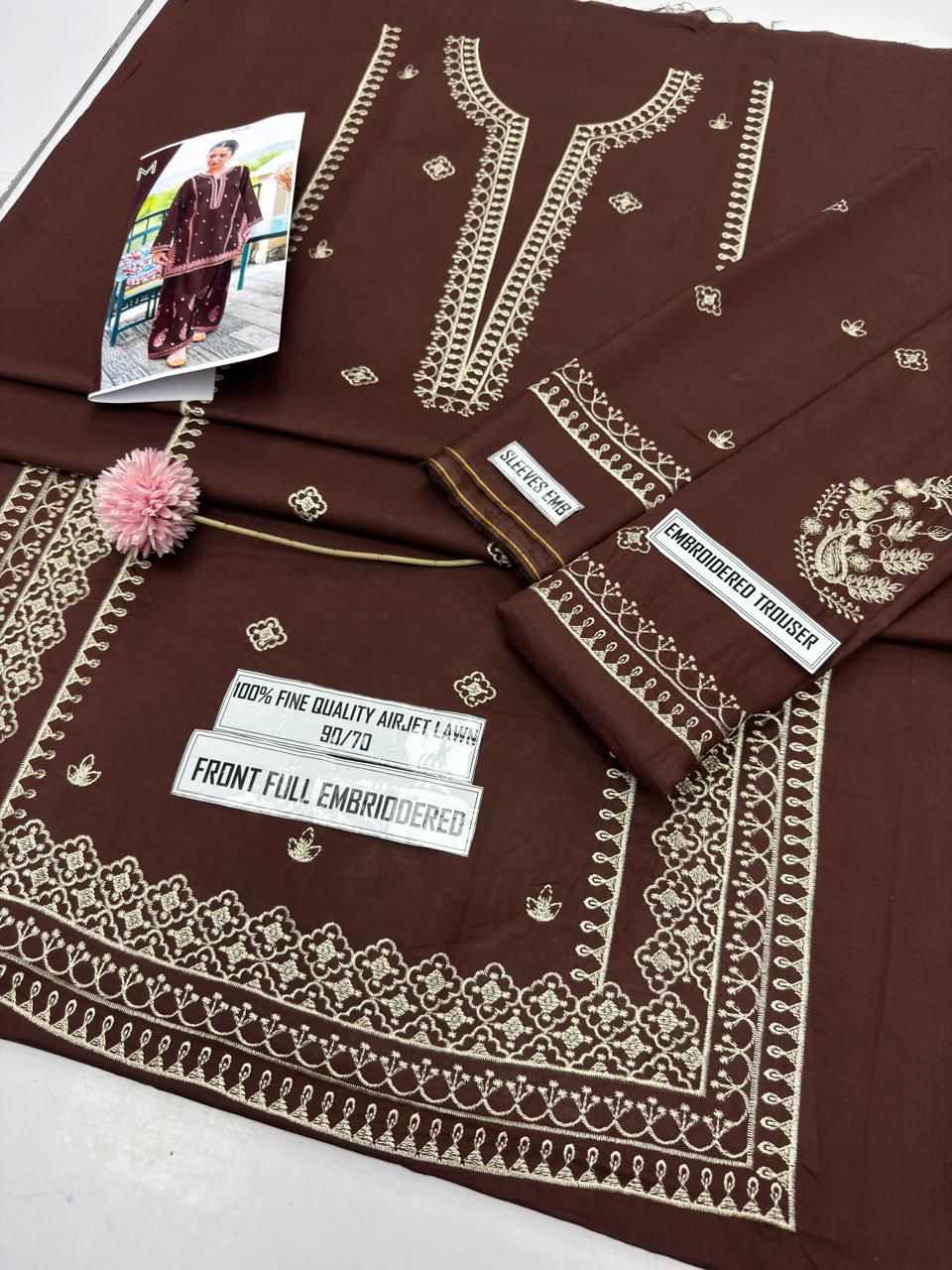 Deep Espresso Brown Classic Embroidered" suit 2 piece summer collection