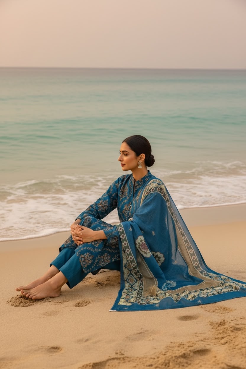 The Deep Ocean Teal Luxury Lawn Collection - 3PC
