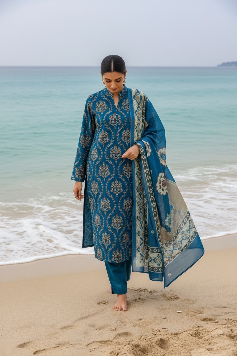 The Deep Ocean Teal Luxury Lawn Collection - 3PC