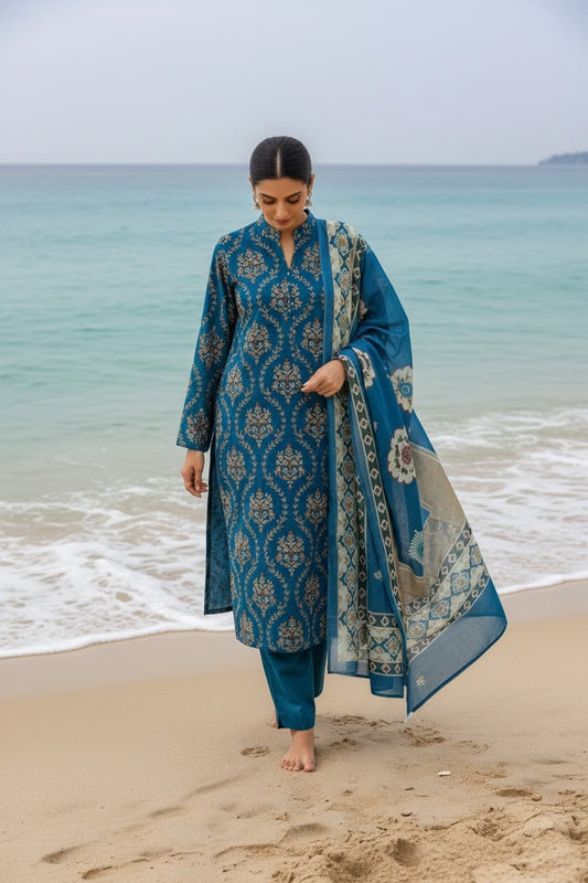 The Deep Ocean Teal Luxury Lawn Collection - 3PC