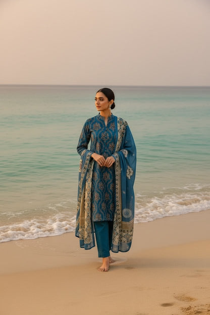 The Deep Ocean Teal Luxury Lawn Collection - 3PC