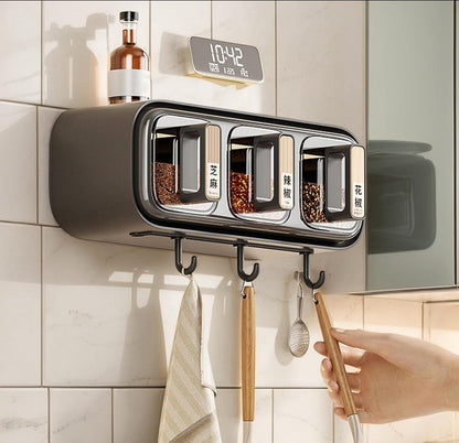 Wall-Mounted Multi-Grid Seasoning Box (also commonly referred to as a spice rack or condiment storage organizer)