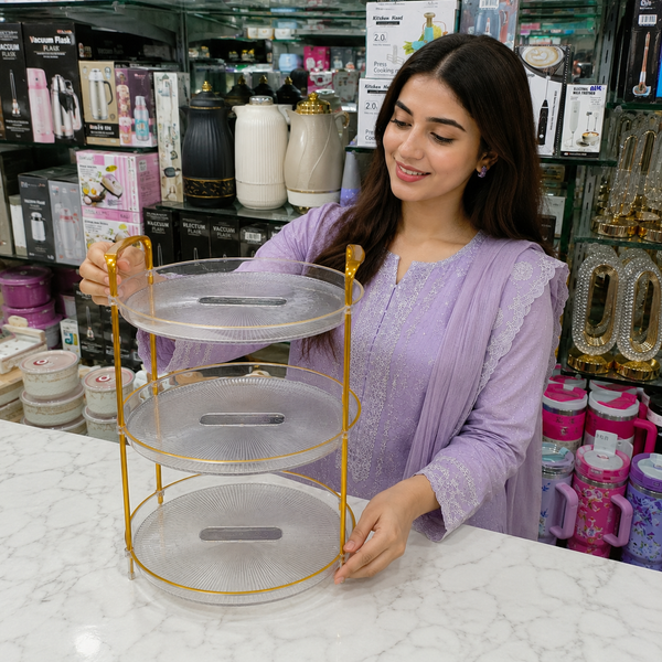 3-Tier Gold Serving Stand – Elegant Snack & Dry Fruit Organizer