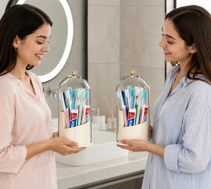 Elegant Glass Toothbrush Holder with Protective Cover