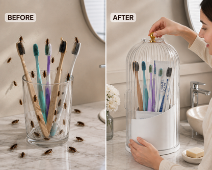 Elegant Glass Toothbrush Holder with Protective Cover
