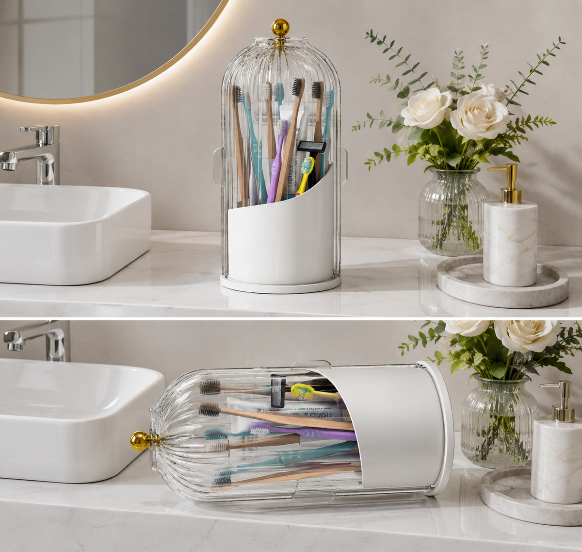 Elegant Glass Toothbrush Holder with Protective Cover