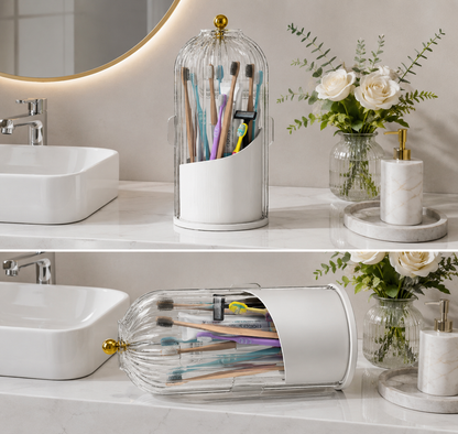 Elegant Glass Toothbrush Holder with Protective Cover