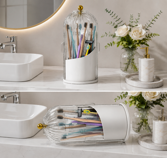 Elegant Glass Toothbrush Holder with Protective Cover